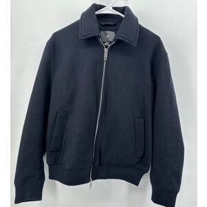 HM Mens Black Full Zip Felted Bomber Jacket Size Small Pointed Collar Outerwear